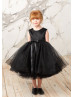 Black Satin Tulle V Back Pretty Flower Girl Dress